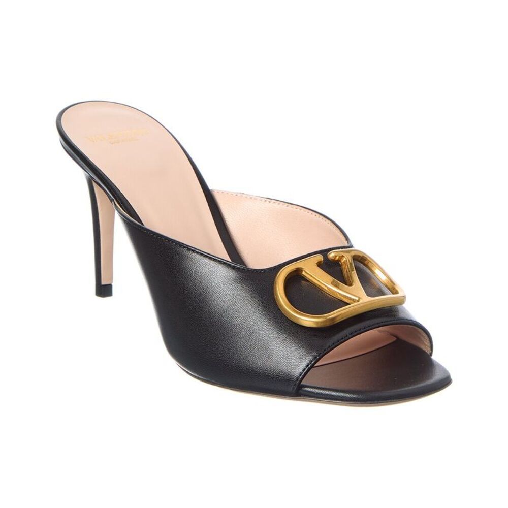 Valentino Vlogo Leather Sandal, Black